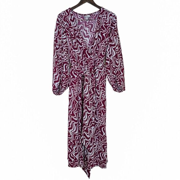 Ava & Viv Faux Wrap Balloon Sleeve Belted Midi Dress Size 3X - Picture 1 of 8